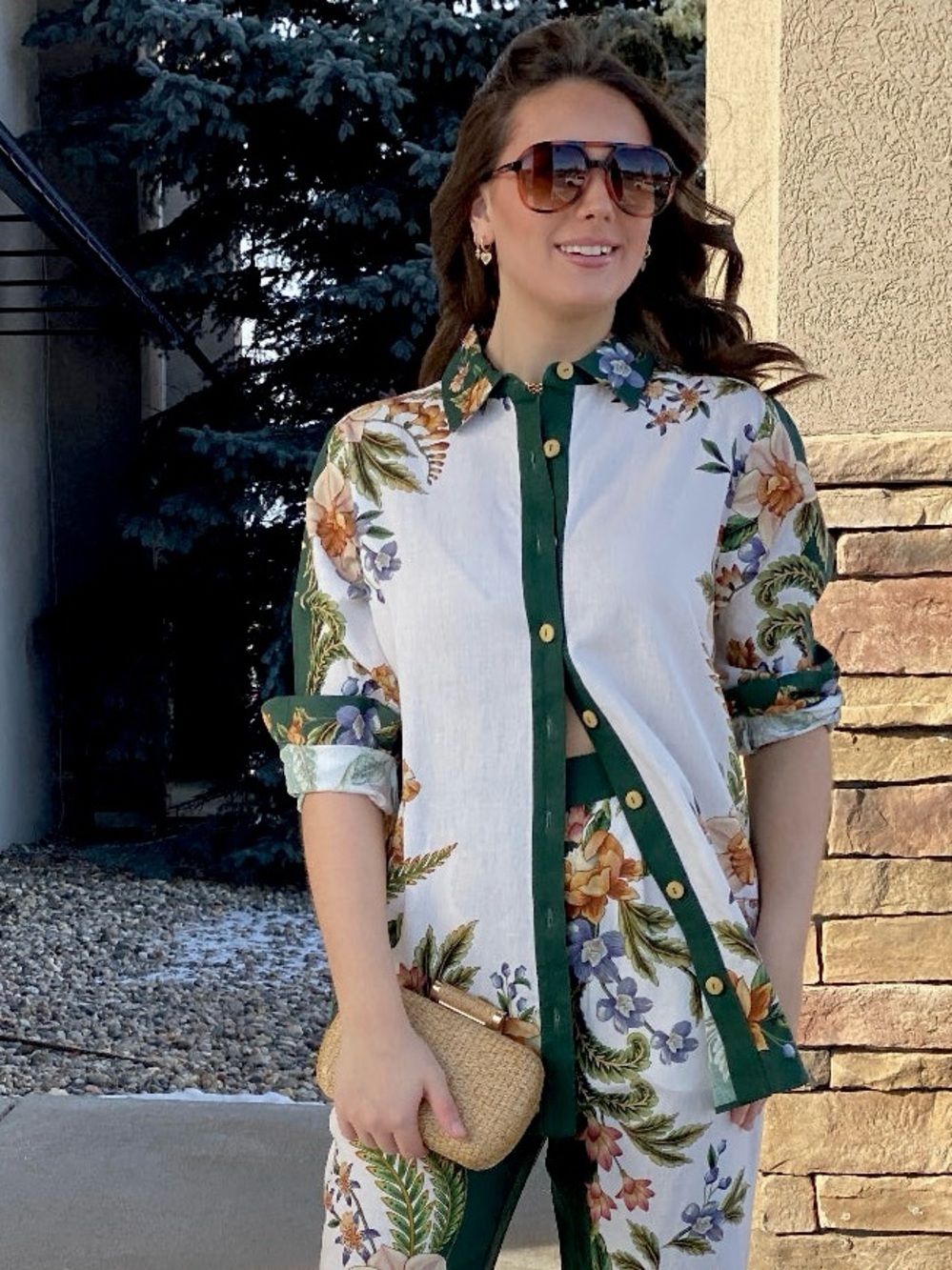 FARM Rio Sand Nature Botanical Linen Blend Buttondown Top Size Large NWT - Picture 10 of 16